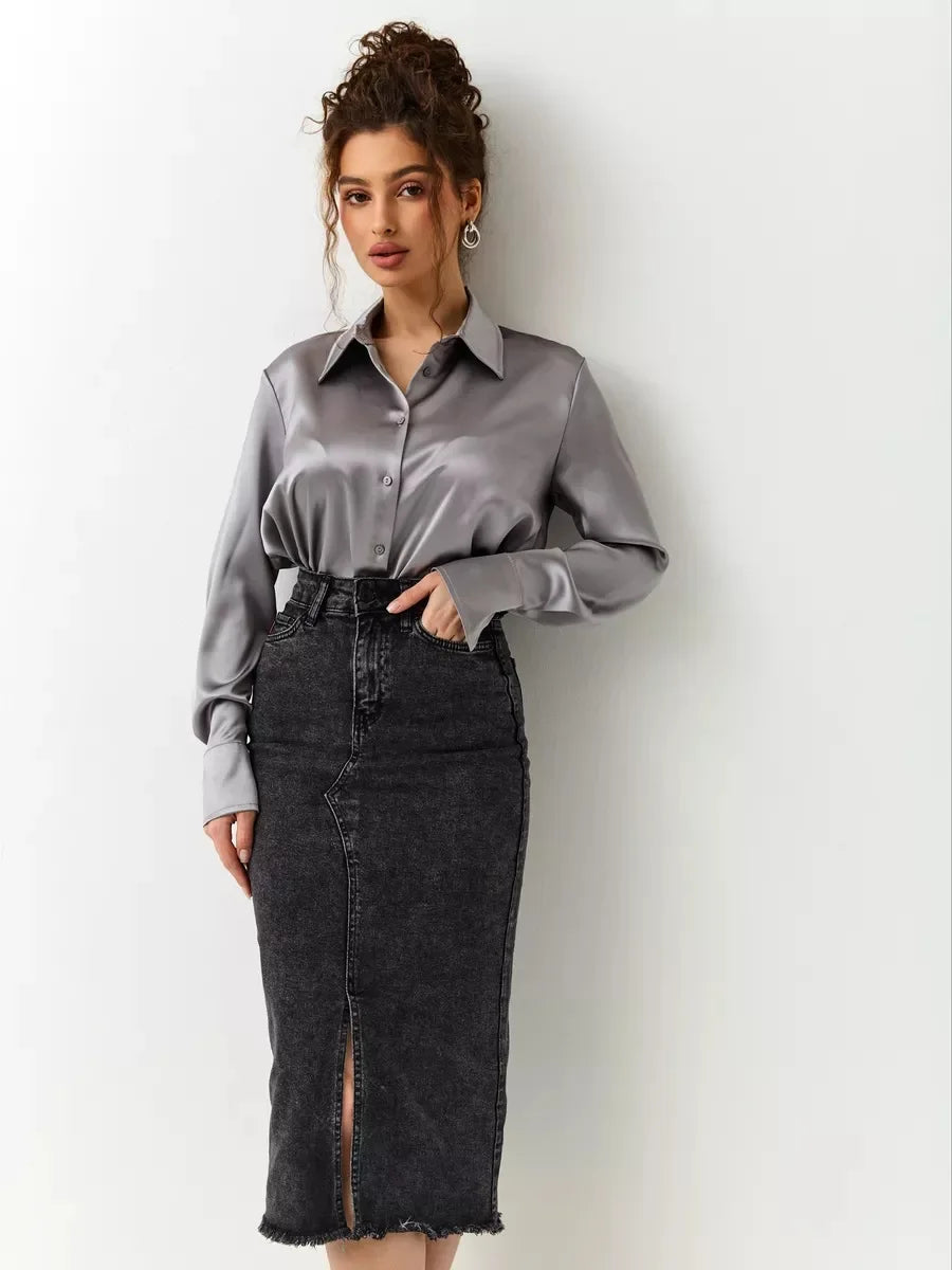 Denim Skirt Woman Streetwear Long Slim Skirts For Women Asymmetric High Quality Skirt Woman 2024 Trend High Waist Long Skirts