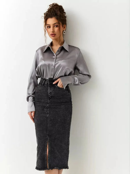 Denim Skirt Woman Streetwear Long Slim Skirts For Women Asymmetric High Quality Skirt Woman 2024 Trend High Waist Long Skirts