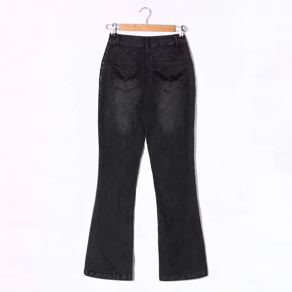 Women's Retro Washed Low Waisted Flared Jeans 2024 New Chic Casual Wide-leg Pants Female Sexy Denim Street Trousers Y2K Bottoms