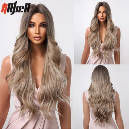 Long Wavy Wine Red Synthetic Wigs Natural Wave Afro Wigs With Bangs for Black Women Cosplay Costume Wig Heat Resistant Fiber