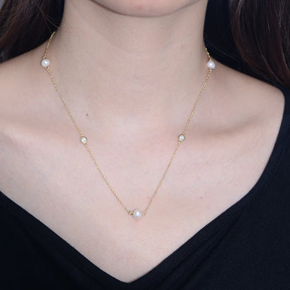 fashion jewelry 925 sterling silver necklaces natural freshwater pearl round zircon gold plated necklaces for women