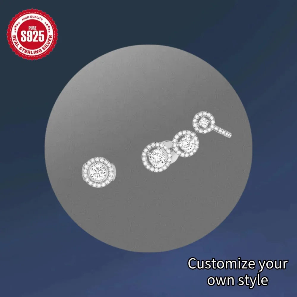 S925 Sterling Silver Round Earrings Asymmetrical Earrings Elegant Romantic Luxury Jewelry Wedding Gift