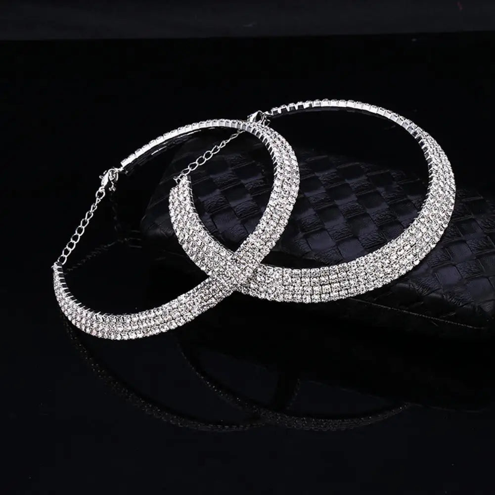 Women Necklace Shiny Rhinestone Multi Layers Adjustable Luxury Stainless  Bride Wedding Neck Jewelry