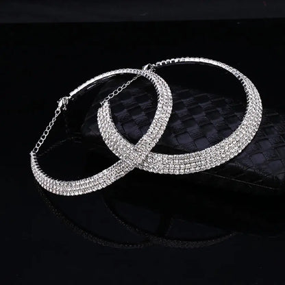 Women Necklace Shiny Rhinestone Multi Layers Adjustable Luxury Stainless  Bride Wedding Neck Jewelry