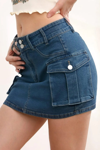 Gothic Multi-pocket Black Skirt Jean Street Fashion Hip Hop Vintage Mini Skirt Casual Sexy Maxi Skirts for Women Clothing