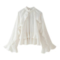 Woman 2025 Tops Ruffle Long Sleeve Top Elegant Womens Blouses Cropped Plain Shirts Beautiful Women's Blouses Vestidos Boho Dress