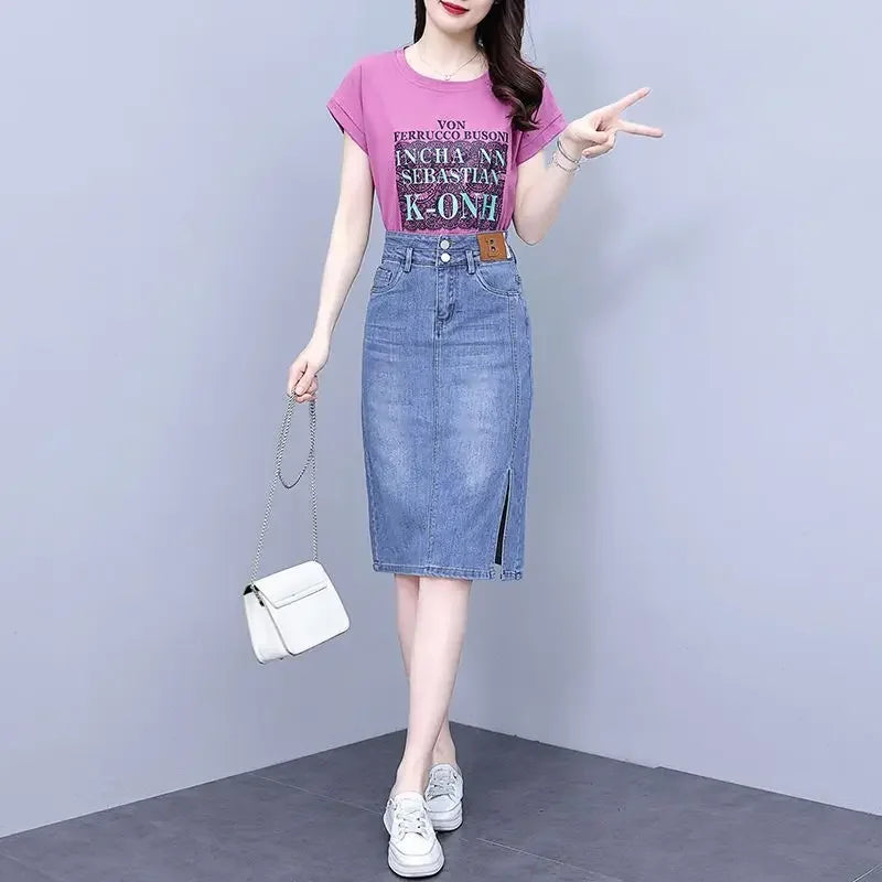 Jeans Skirts for Women Woman Denim Skirt High Waist Midi Maxi Long with Pocket Slit Chubby Modest Quality Luxury Elegant Stylish