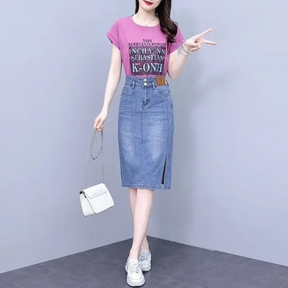 Jeans Skirts for Women Woman Denim Skirt High Waist Midi Maxi Long with Pocket Slit Chubby Modest Quality Luxury Elegant Stylish