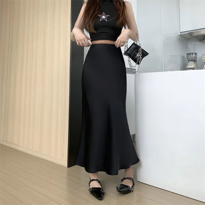 Satin Skirts for Women Korean Reviews Many Girls Clothes Women's 2025 Summer NEW High Waisted Mid Long Skirts Fashion women skir