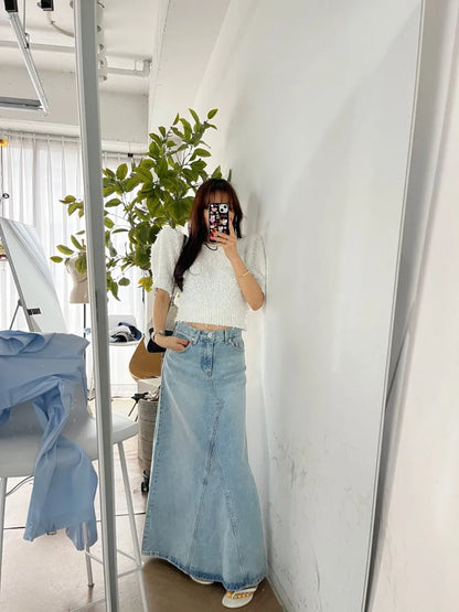 Long Denim Skirt Women 2024 Summer New Arrivals Heart Pattern High Waist A Line Jean Skirt For Women Streetwear Maxi Skirts