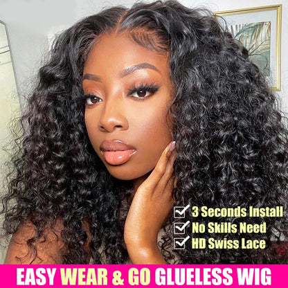 Water Wave Glueless 13*4 Wig  Lace Wig 180% Pre-Plucked Natural Wave Wear Go Glueless Curly Human Hair Wigs For Women