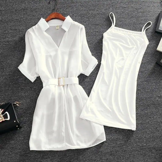 Female Dresses 2024 Chic and Elegant Pretty Clothing Chiffon Blazer Women's Dress Satin Silk White Formal Occasion X Fashion Y2k