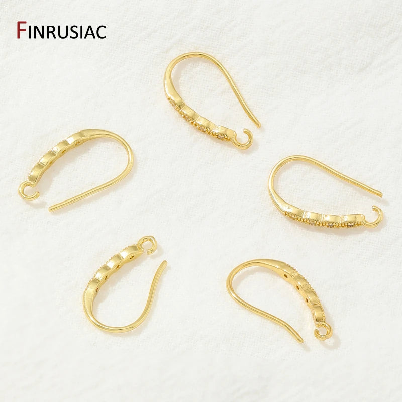 18K Gold Plated Brass Crystal Earrings Findings Earwire Clasps Hooks For DIY Women Handmade Earrings Accessories Wholesale