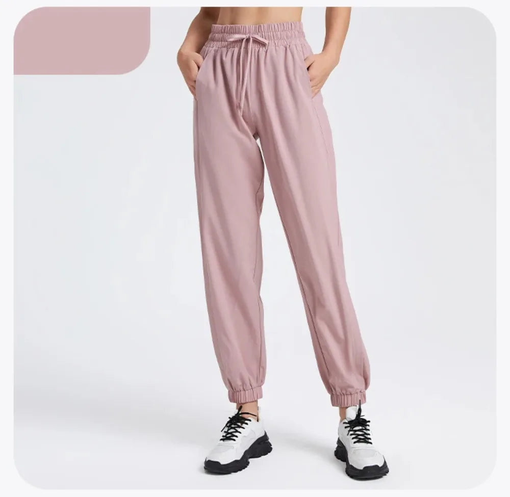 Elastic Waist Yoga Pants for Women Loose-Fitting Workout Pants Wide-Leg Drawstring Closure Stretchy High Waisted Jogging Jogger