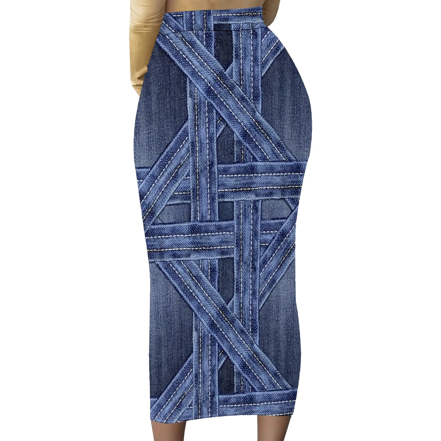 Womens Long Cotton Patchwork Stretch Denim Skirt a Line Flared Jean Maxi Skirt