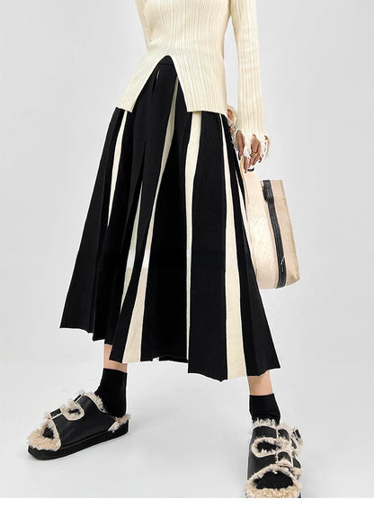 Long Skirts for Women Winter Knitted A-LINE Skirt Black White Luxury Elegant Women's Skirts Fashion 2025 High Waist Slim Skirts