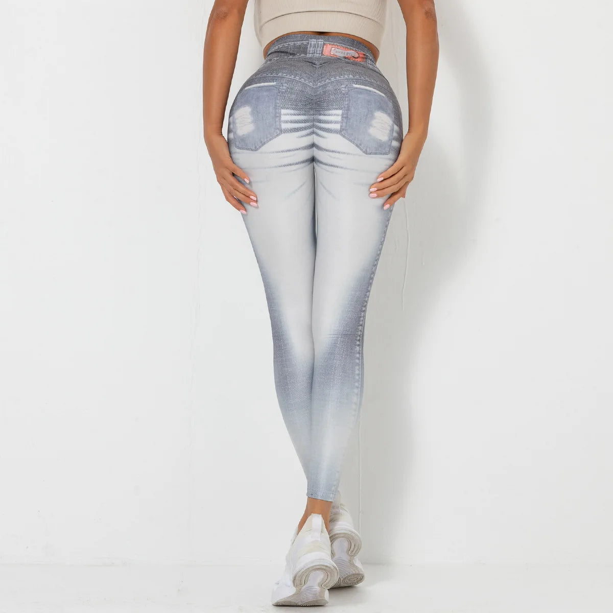 Push Up Yoga Pants Women Fitness Leggings Imitation Jeans Patchwrok Scrunch Tights High Waist Leggings Gym Workout Sport Leggins