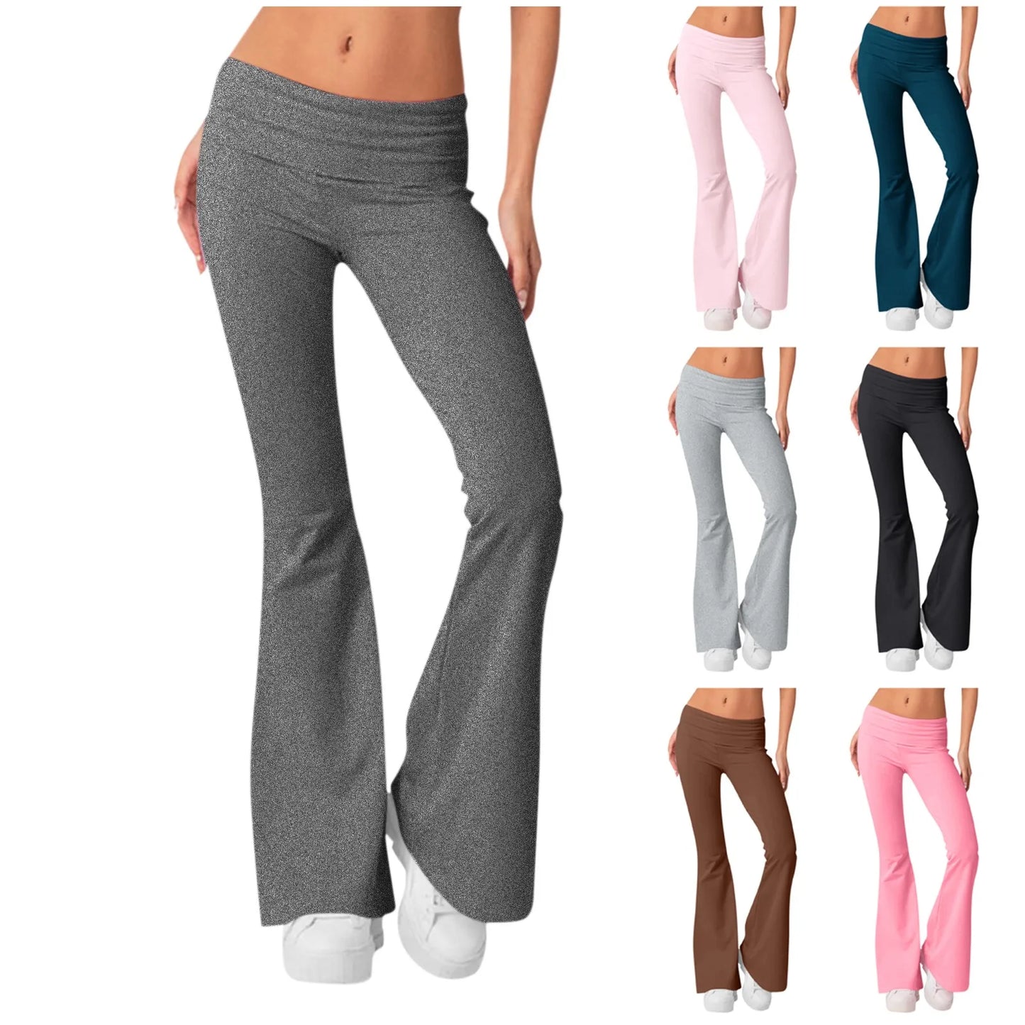 Long Pants Women Fashion Trousers Solid Elastic Leggings Flare Bottoms High Waist Wide Leg Athletic Yoga Bell Pants Summer