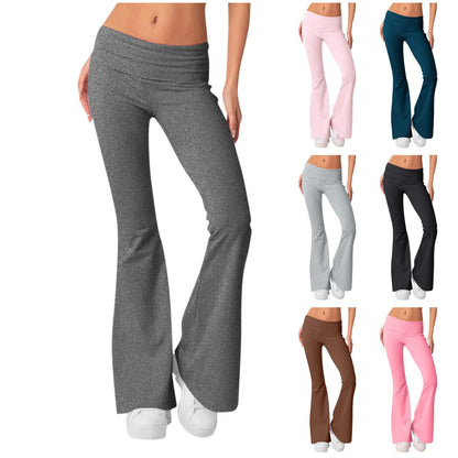 Long Pants Women Fashion Trousers Solid Elastic Leggings Flare Bottoms High Waist Wide Leg Athletic Yoga Bell Pants Summer