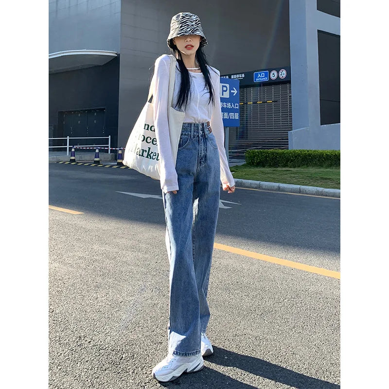 Women's High-Waisted Wide-Leg Jeans, Women's Spring Wear, New Loose Straight-Legged Small Man, Thin and Mopping Long Pants