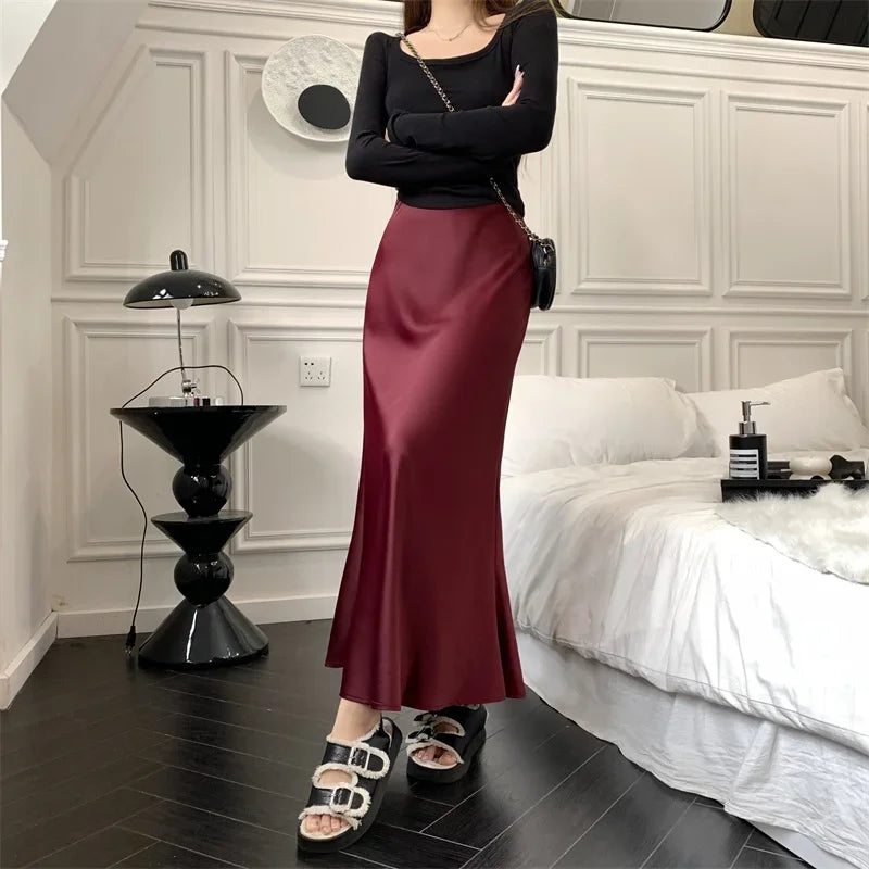 Satin Skirts for Women Korean Reviews Many Girls Clothes Women's 2025 Summer NEW High Waisted Mid Long Skirts Fashion women skir