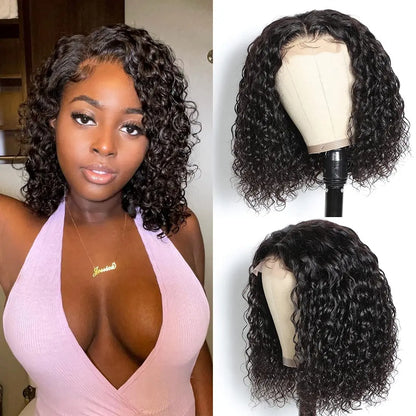 Glueless wigs Wear & Go 100% Human Wigs Water Wave Ready To Wear Short Bob Lace Frontal Brazilian Wig DEEP Curly For Woman Sale