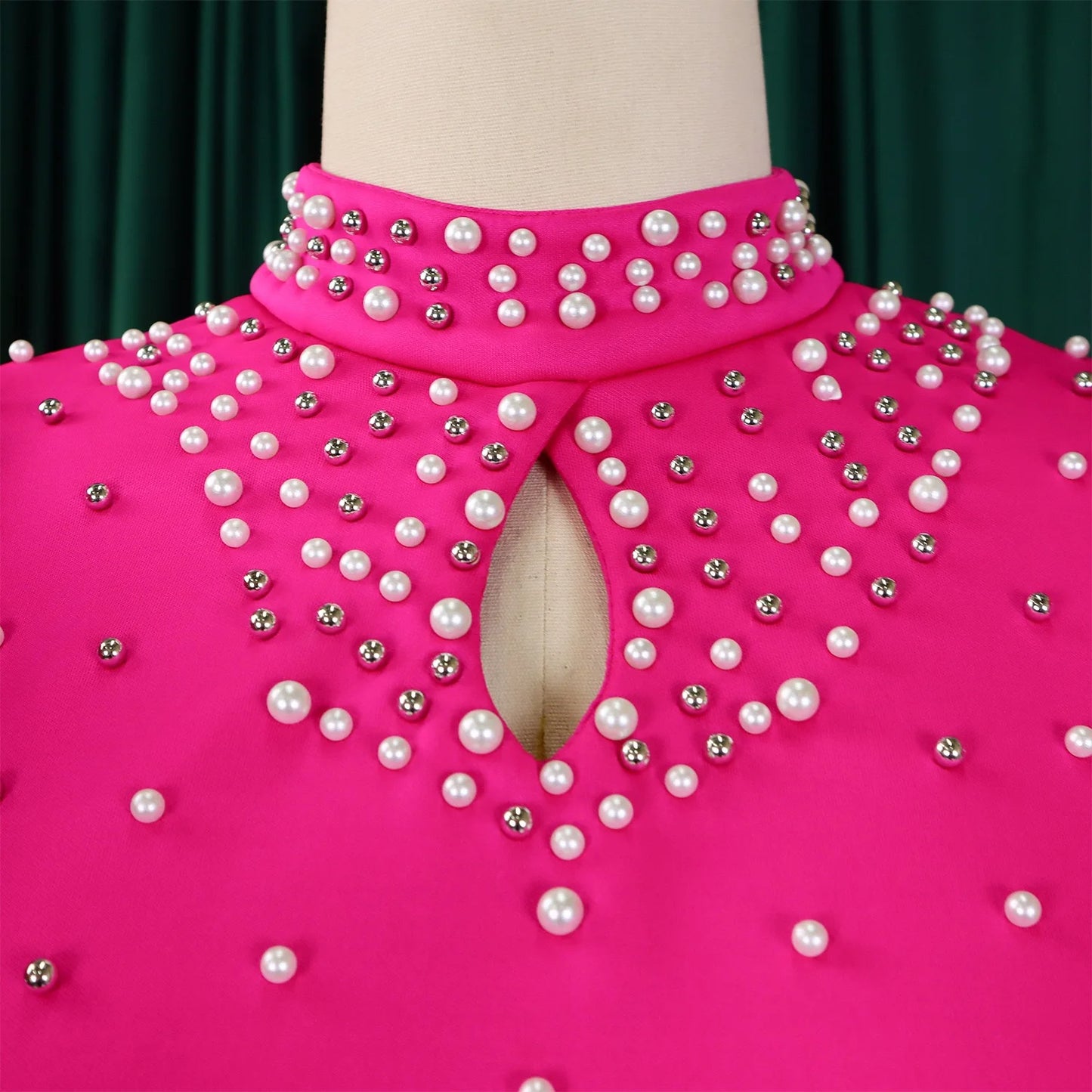 Elegant Dresses for Women O Neck Ruffles Sleeve Beaded Sheath Package Hips Mid Calf Luxury Birthday Party Dinner Vestidos Mujer