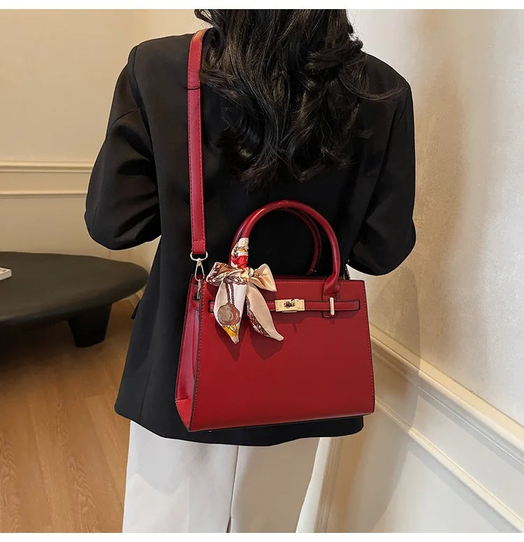 2025 New! Women's Red Tote Bag - Light Luxury, Large Capacity, Elegant Design, Versatile for Work & Party, Premium PU Leather