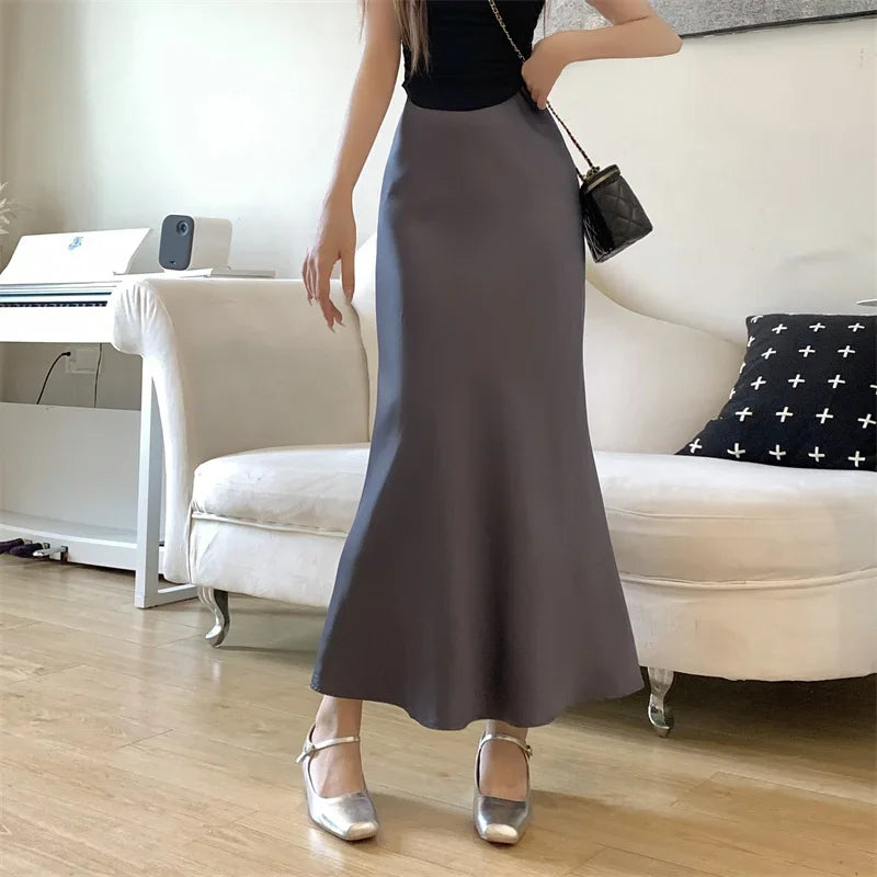 Satin Skirts for Women Korean Reviews Many Girls Clothes Women's 2025 Summer NEW High Waisted Mid Long Skirts Fashion women skir