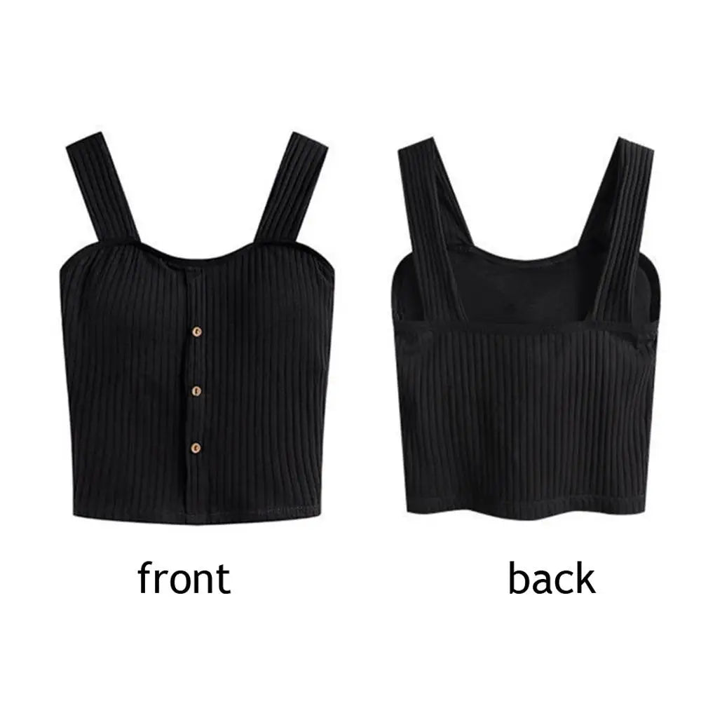 Woman's Top With Built In Bra Button Padded Bra Lady's Top Strap Vest Tank Top Summer Girls Cute Women Casual Female Camisole