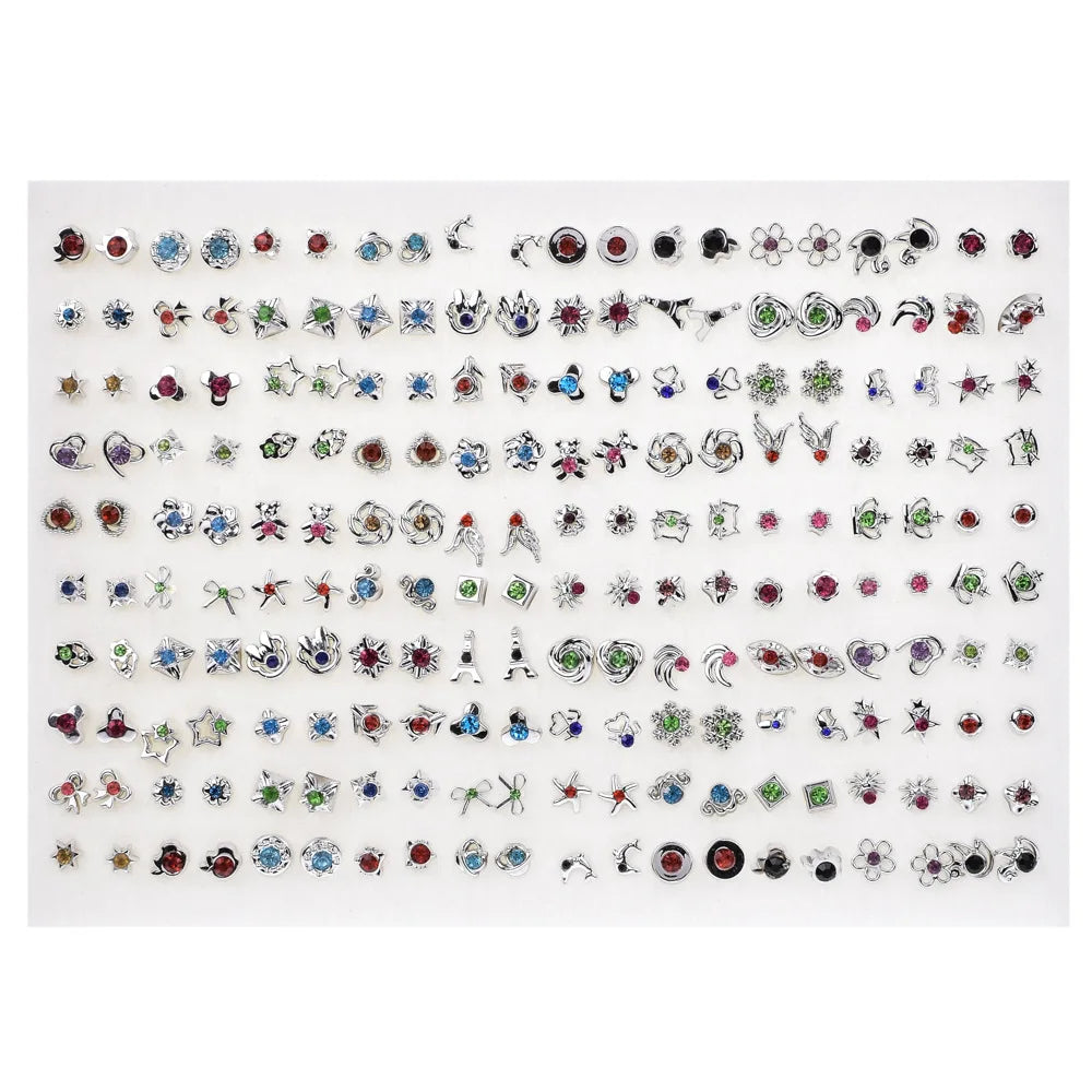 New Fashion 100 Pairs/Lot Colorful Rhinestone Mutiple Styles Random Stud Earrings For Women Lady Simple Couple Friends Earwear