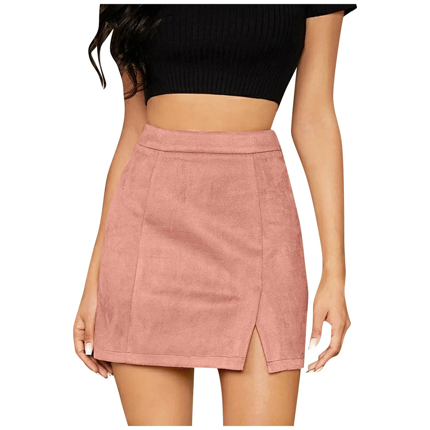 Skirts For Woman Women'S High Waist Faux Suede Side Split Short Skirt Roupas Femininas Traf Women 2024 Faldas  Mujeres New