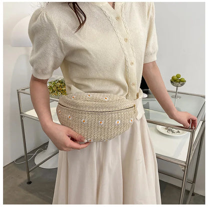 Women's Waist Bag Straw Woven Ladies Shoulder Crossbody Bags for Women 2023 Summer Fanny Pack Fashion Phone Female Chest Bag