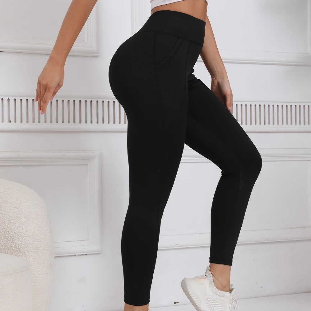 High Waist Yoga Pants for Women - Tight Fit Running Trousers with Abdomen Lifting & Pocket Design Fitness Sports Bottoms