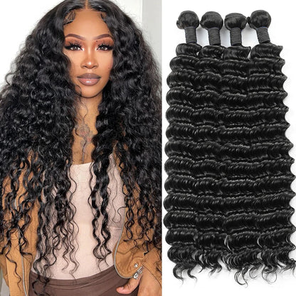 Deep Wave Bundles 3 PCS Natural Color 100% Remy Human Hair Bundles 10-40 Inch 100 Gram Per Bundle Sew In Quick Weave Bundles