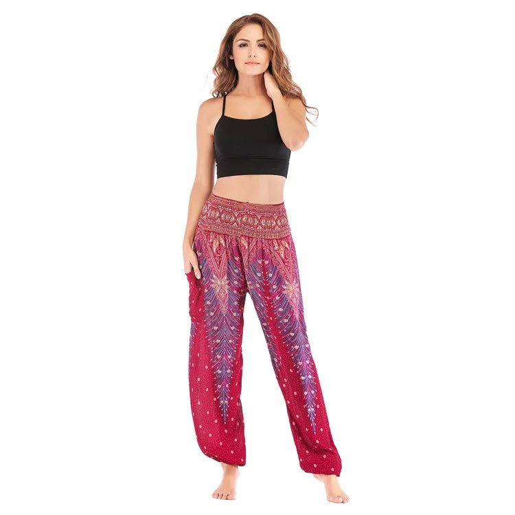 Women's Yoga Pants Printed Ethnic Style Loose Yoga Trousers Bloomers High Waist Fitness Sports Crotch Dance  Sweatpants
