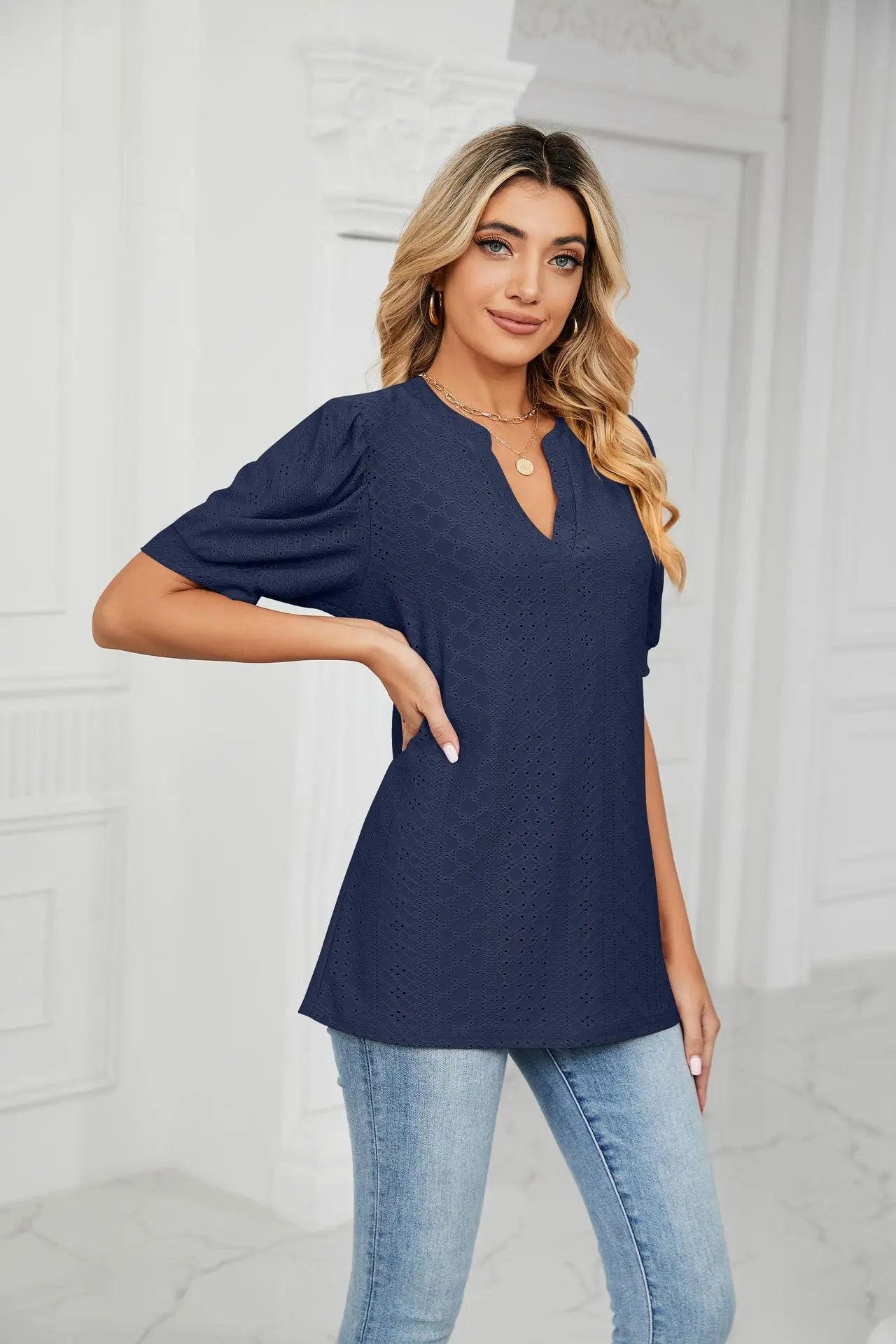 Womens Tops V Neck Ruffle Sleeve Blouses Short Sleeve Casual Tops T-Shirts for Women Autumn Winter