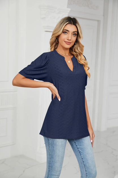 Womens Tops V Neck Ruffle Sleeve Blouses Short Sleeve Casual Tops T-Shirts for Women Autumn Winter
