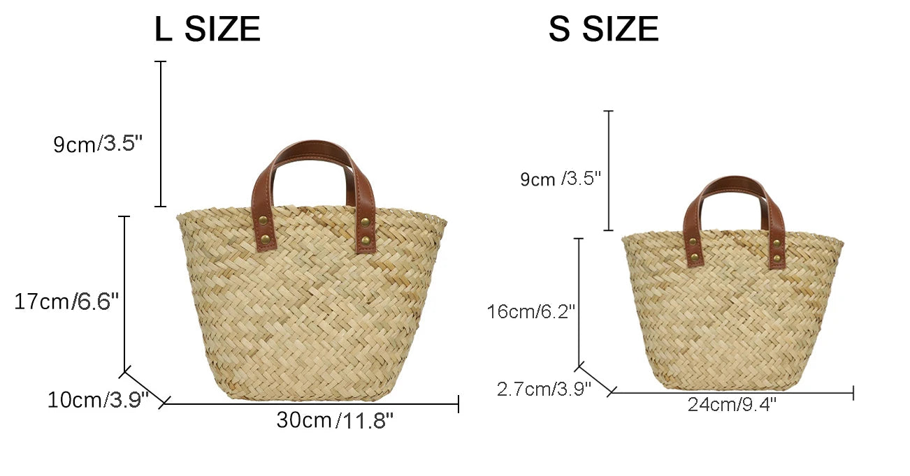 Wicker Woven Basket Bags for Women Handbag Summer Straw Rattan Bag Vacation Travel Beach Bag Handmade Bucket Bags Shopper Tote