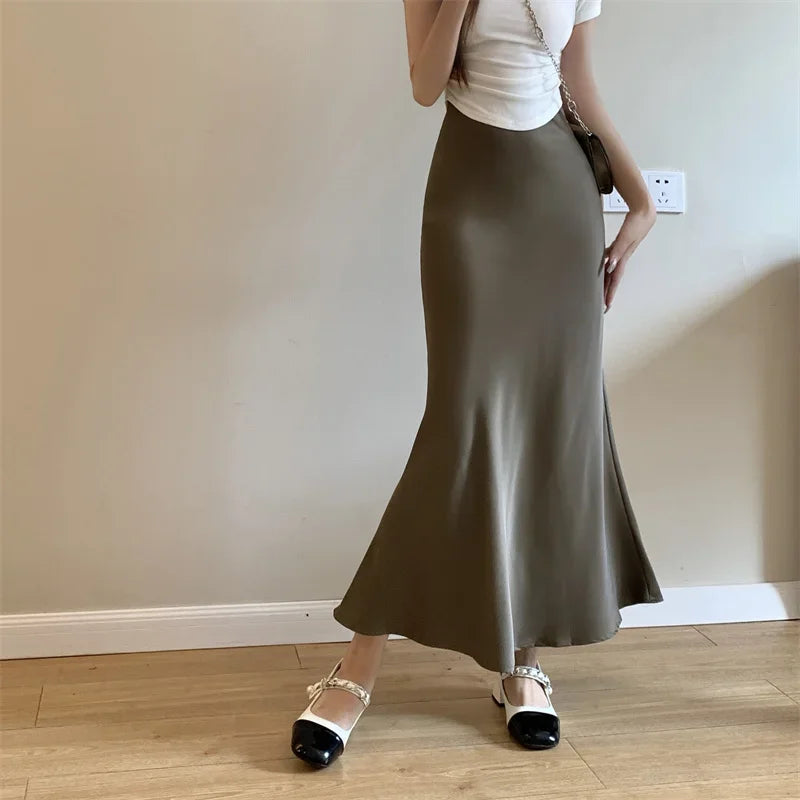 Satin Skirts for Women Korean Reviews Many Girls Clothes Women's 2025 Summer NEW High Waisted Mid Long Skirts Fashion women skir