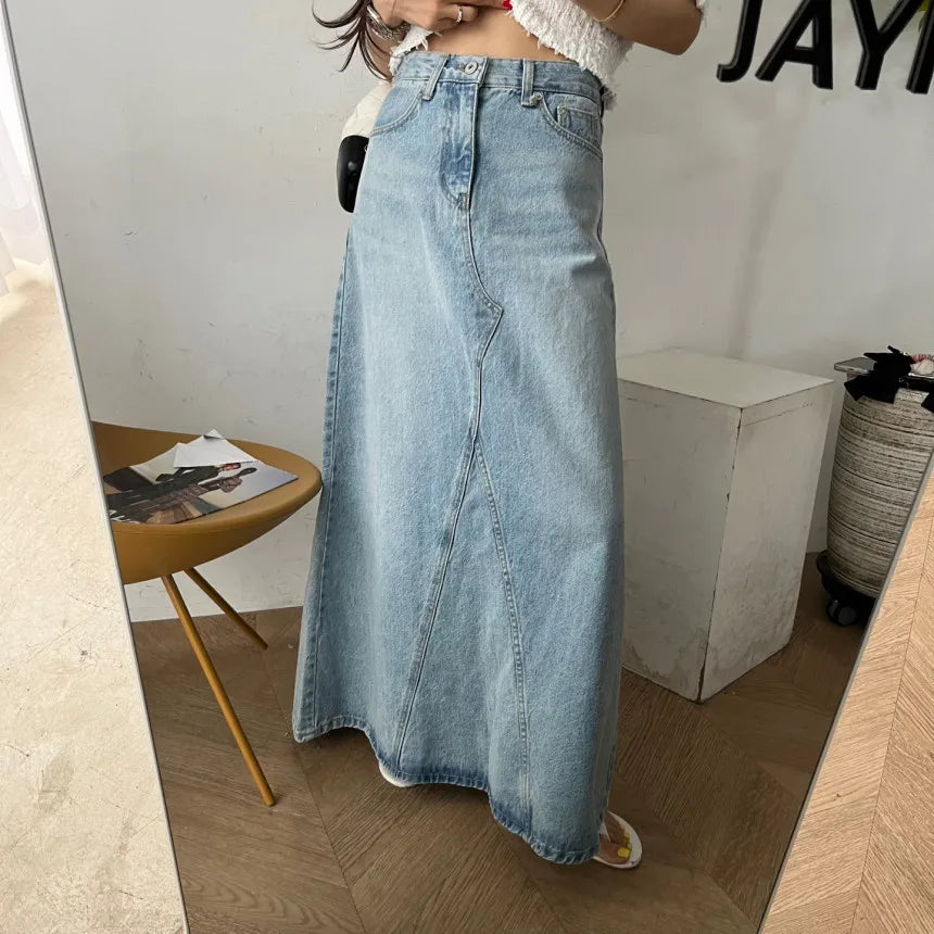 Long Denim Skirt Women 2024 Summer New Arrivals Heart Pattern High Waist A Line Jean Skirt For Women Streetwear Maxi Skirts