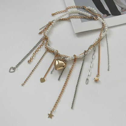 Necklaces for Women Heart-shaped Cross Imitation Pearl Tassel Long Necklace Colliers Femmes Girl Stuff