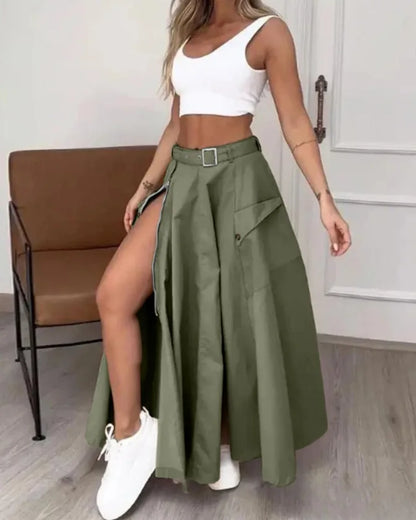 Elegant Skirts For Women Clothing Trend 2025 Casual Spring Summer Fashion High Waist Irregular Zipper Pockets Female Long Skirt