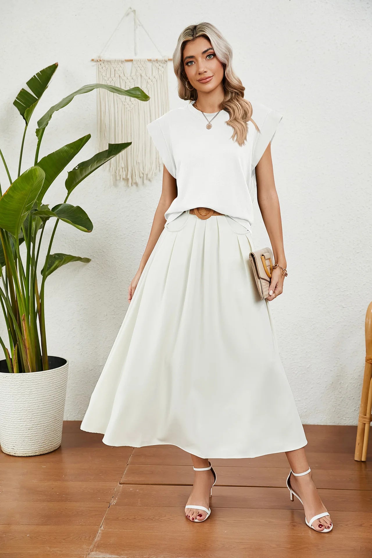 Tops for Women Trendy Summer Casual Short Sleeve Basic Textured Stripe Solid Color Round Neck T Shirts Blouse 2024