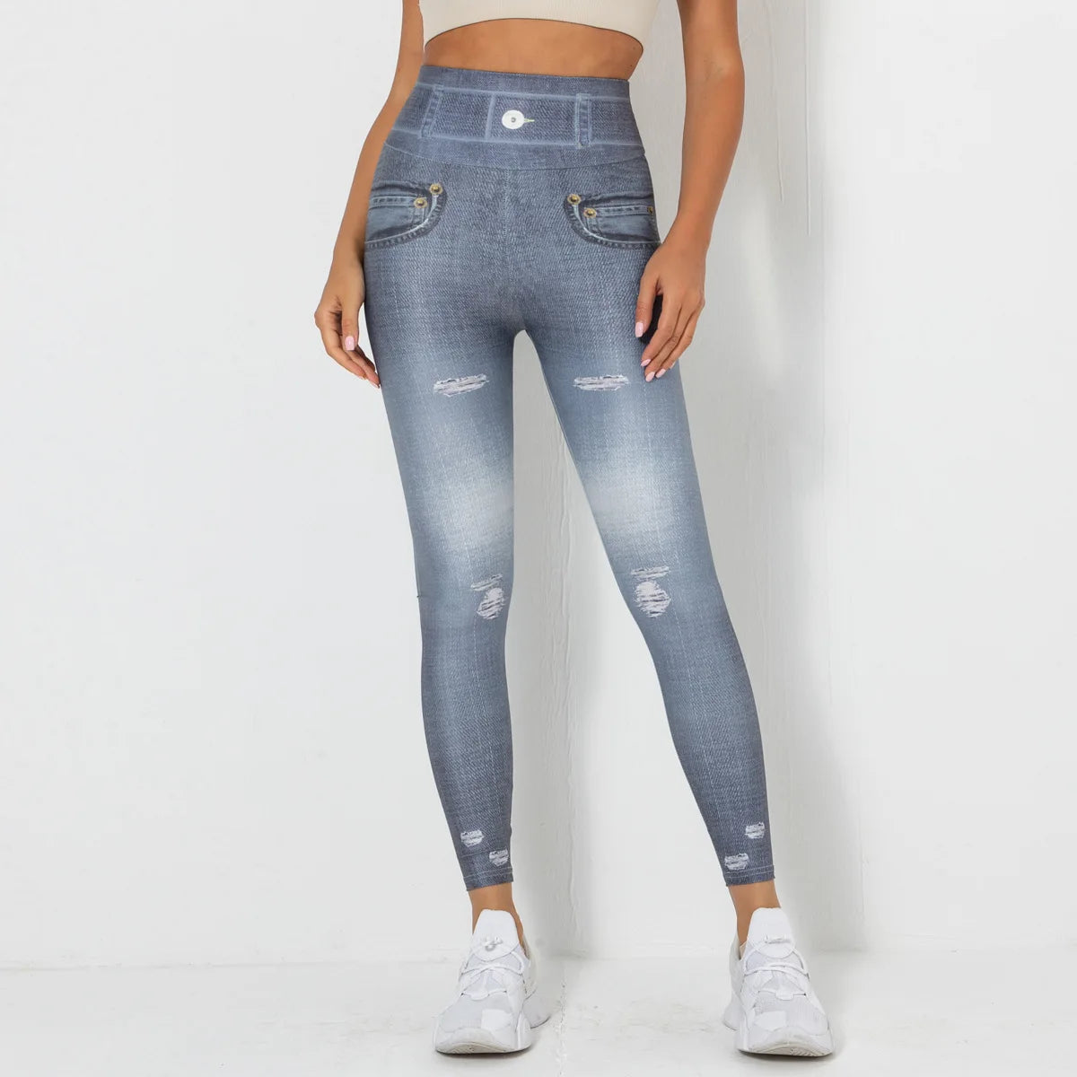 Push Up Yoga Pants Women Fitness Leggings Imitation Jeans Patchwrok Scrunch Tights High Waist Leggings Gym Workout Sport Leggins