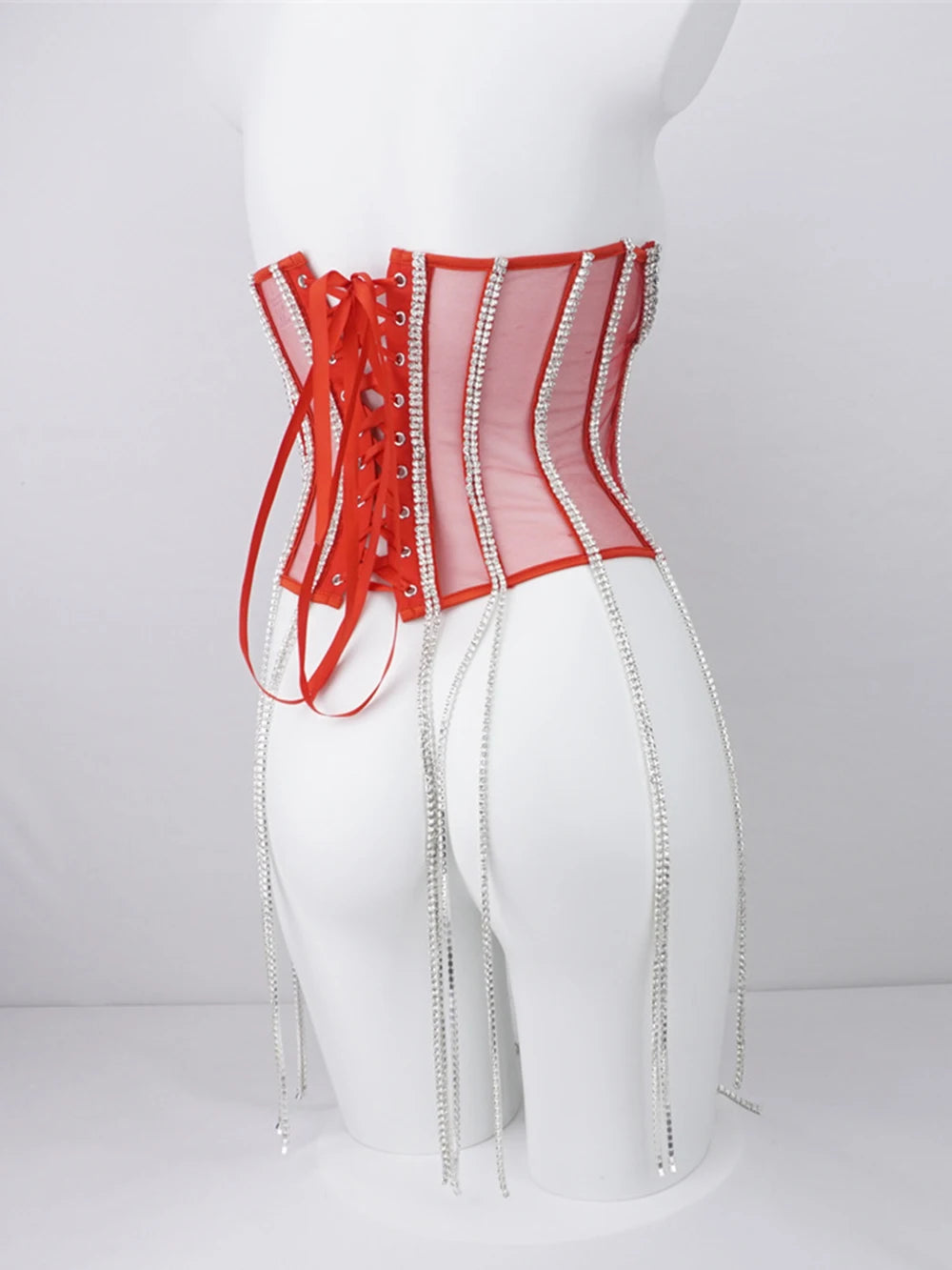 Women Tunic Bras In Waist Corset Tops Fashion Diamond Luxury Diamond Tassel Corset Slim Vest Sexy Tmesh Sheer Top Female 2025