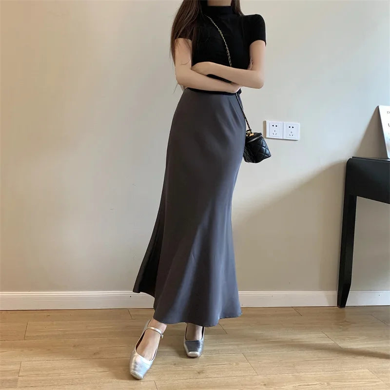 Satin Skirts for Women Korean Reviews Many Girls Clothes Women's 2025 Summer NEW High Waisted Mid Long Skirts Fashion women skir