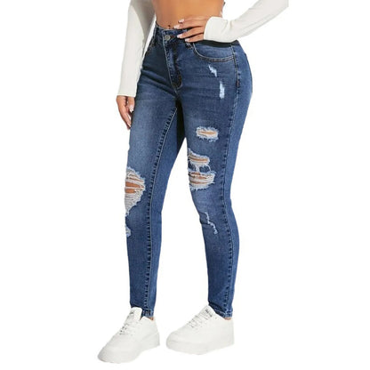 Women'S Skinny Trend Ripped Casual Fashion Small Foot Jeans Elastic Waist Drawstring Jeans Fashion Skinny Slim Ankle-Length Pant