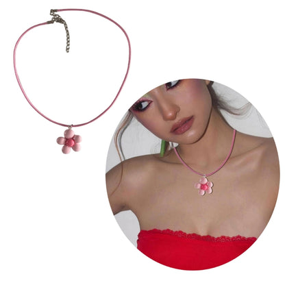 Colorful Flower Necklace Statement Pendant Necklace Floral Design Neck Jewelry Rope Necklace Perfect Gift for Women Girl