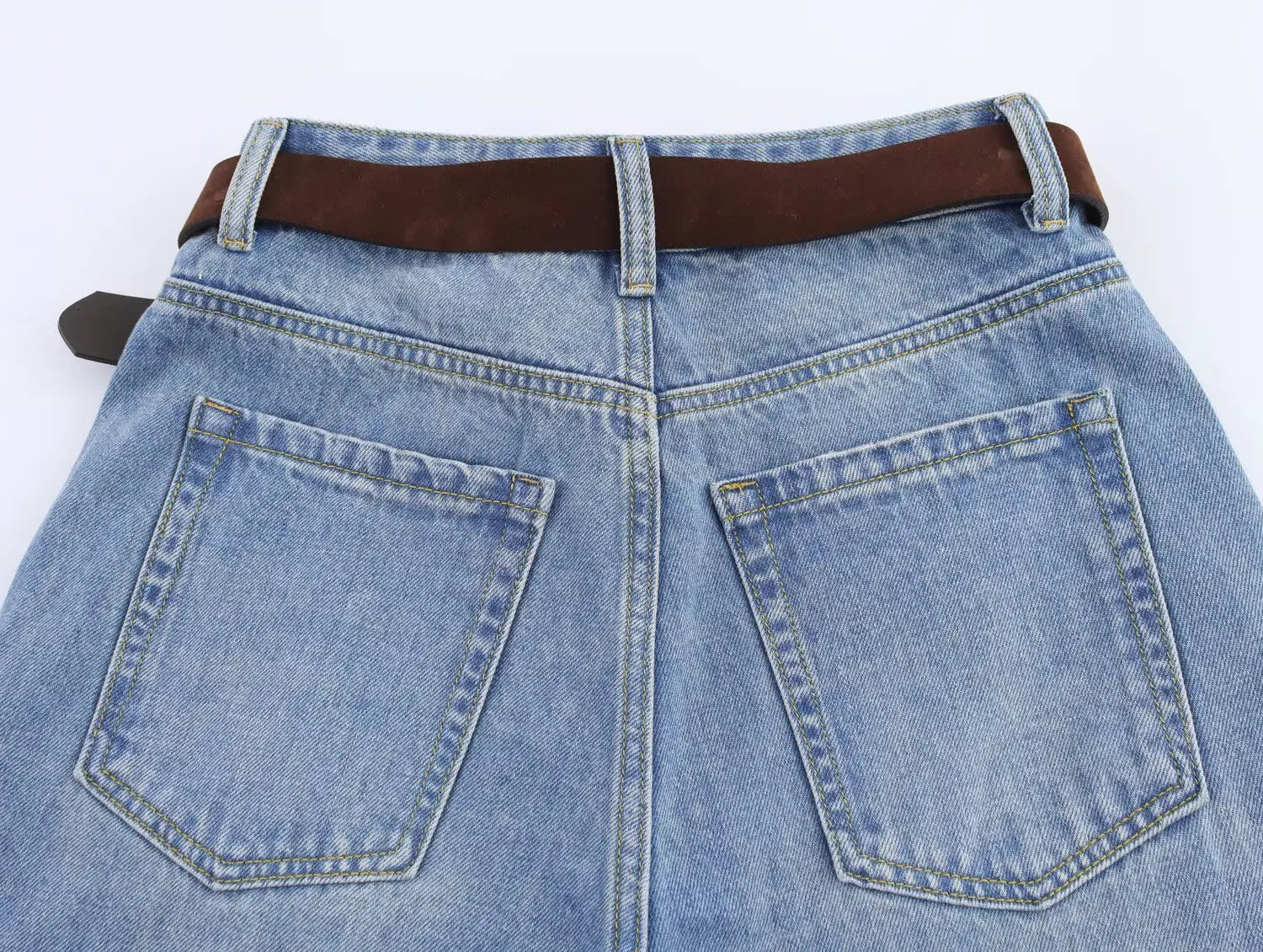Women's new chic fashion With belt loose side pockets casual versatile jeans retro high waisted zipper women's denim pants